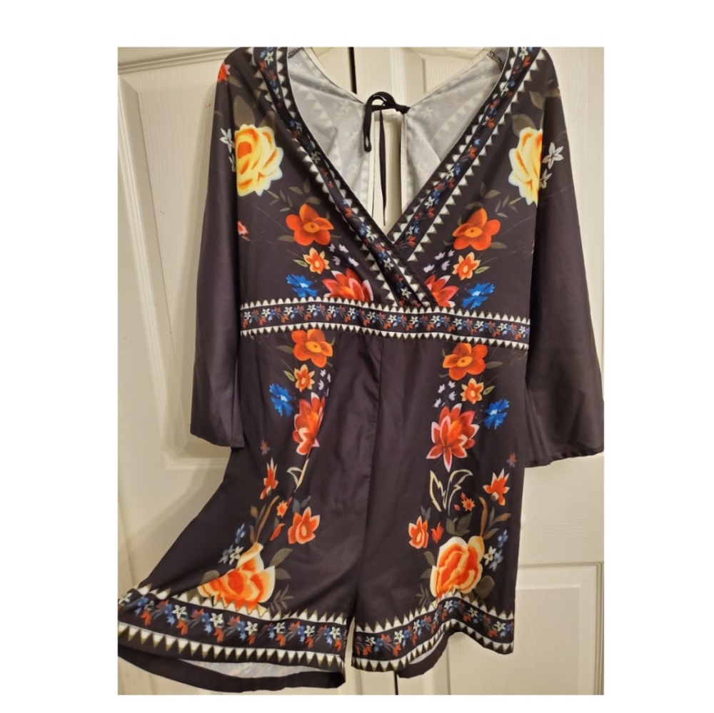Multi colored flower shorts romper